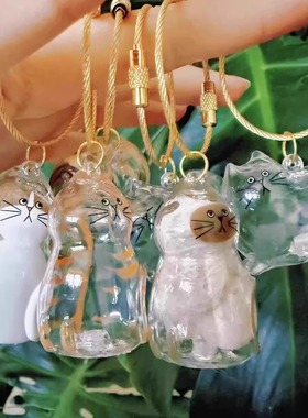 透明猫毛收纳盒吊饰扭蛋猫咪毛发存放胶囊纪念收藏包钥匙扣包挂件