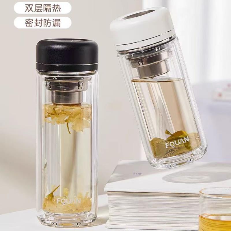 富全创意双层玻璃杯带滤网水杯泡茶杯男女生可爱清新随手杯子定制