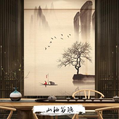 竹帘卷帘窗帘升降卷拉式中式禅意茶室书房遮挡遮阳挡风门帘隔断帘