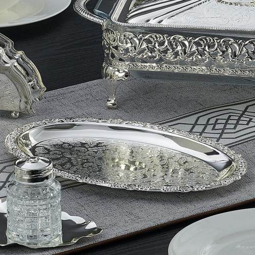 安妮女王 椭圆形托盘茶盘水果盘早餐盘烧烤盘餐盘小椭圆托盘银器