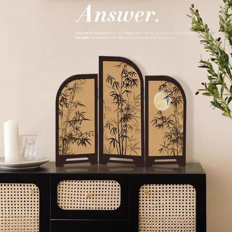 中茶桌墨竹小屏风桌面摆件新中式古风隔断茶室边柜玄关装饰品高级,家居饰品,现代装饰画,淘宝优惠券,粉丝福利购,淘宝优惠卷