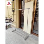 服装 店简约现代设计镜面不锈钢单杠双杠落地挂衣架25圆厚稳固可调