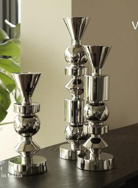 梵其进口轻奢法式银色烛台摆件北欧家居氛围感烛光晚餐装饰蜡烛台