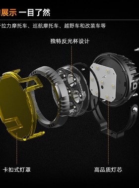 萤光者摩托车七珠射灯快拆带喇叭爆闪高亮led强光黄白色铺路雾灯