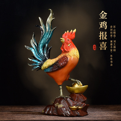 新中式创意金鸡独立公鸡装饰品摆件家居客厅玄关办公室树脂工艺品