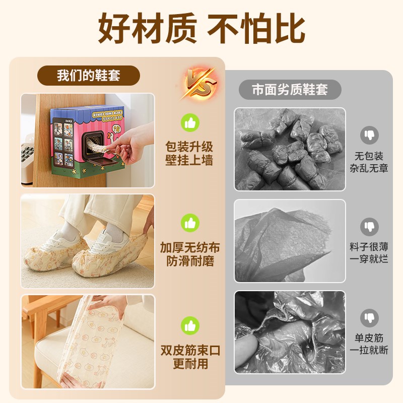 鞋套一次性加厚室内家用成人学生无纺布防水防滑耐磨待客塑料脚套