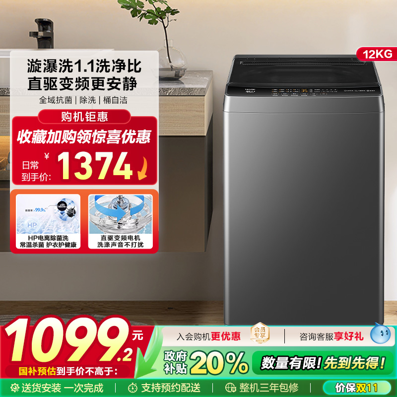 直驱变频海尔智家Leader统帅波轮洗衣机12kg家用全自动大容量533