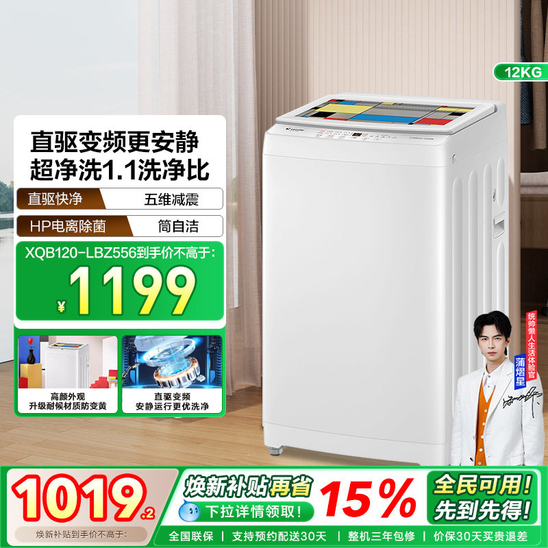 直驱变频海尔智家leader统帅防缠绕12kg租房波轮洗衣机全自动556