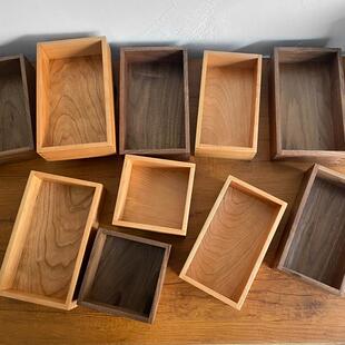 黑胡桃木桌面收纳盒无盖实木盒子樱桃木化妆品杂物首饰收纳木盒