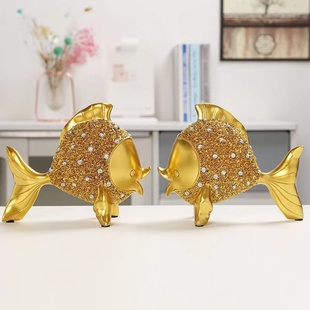 情侣富贵鱼工艺品摆件客厅书房办公玄关家居创意摆件节日高档礼品