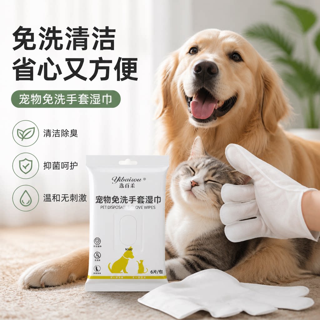 宠物免洗手套清洁除螨猫咪湿巾