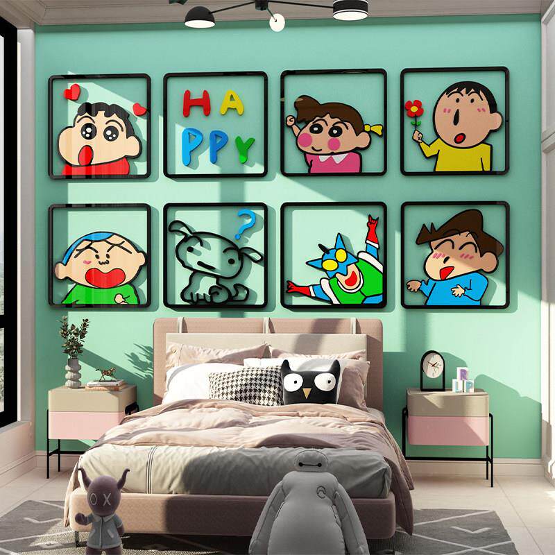 网红蜡笔小新贴纸男女儿童房间布置装饰卧室床头墙面挂画 画多巴
