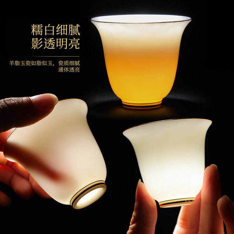 羊脂玉白瓷功夫茶杯套装家用耐高温小瓷杯陶瓷茶具品茗杯茶盏刻字