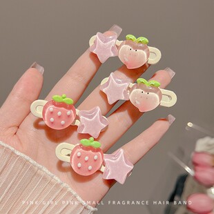 新款 超甜粉色发夹系列少女水蜜桃山桃心小清新边夹发饰头饰小号