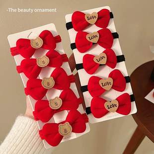 新年头饰红色头绳儿童小熊蝴蝶结发圈丸子头高弹力皮筋女扎头发绳