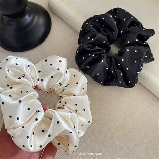 法式 珠光波点发绳扎马尾女头绳超仙高级感简约气质黑白色大肠发圈