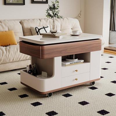 实木沙发边几可移动式旋转侧边柜茶车客厅储物岩板升降茶几小推车
