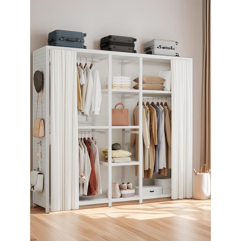 洞洞板衣柜家用卧室简易金属衣柜铁艺衣架加厚落地式挂衣橱衣帽架