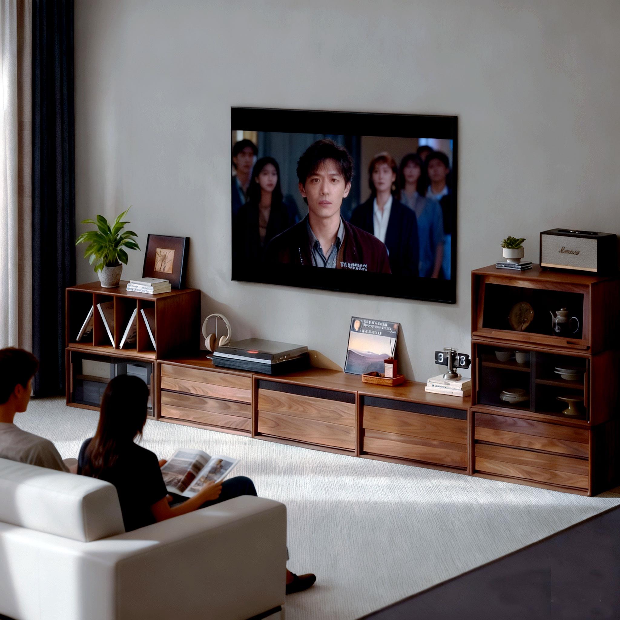 实木电视柜客厅中古自由组合柜模块化落地书柜收纳储物柜斗柜矮柜