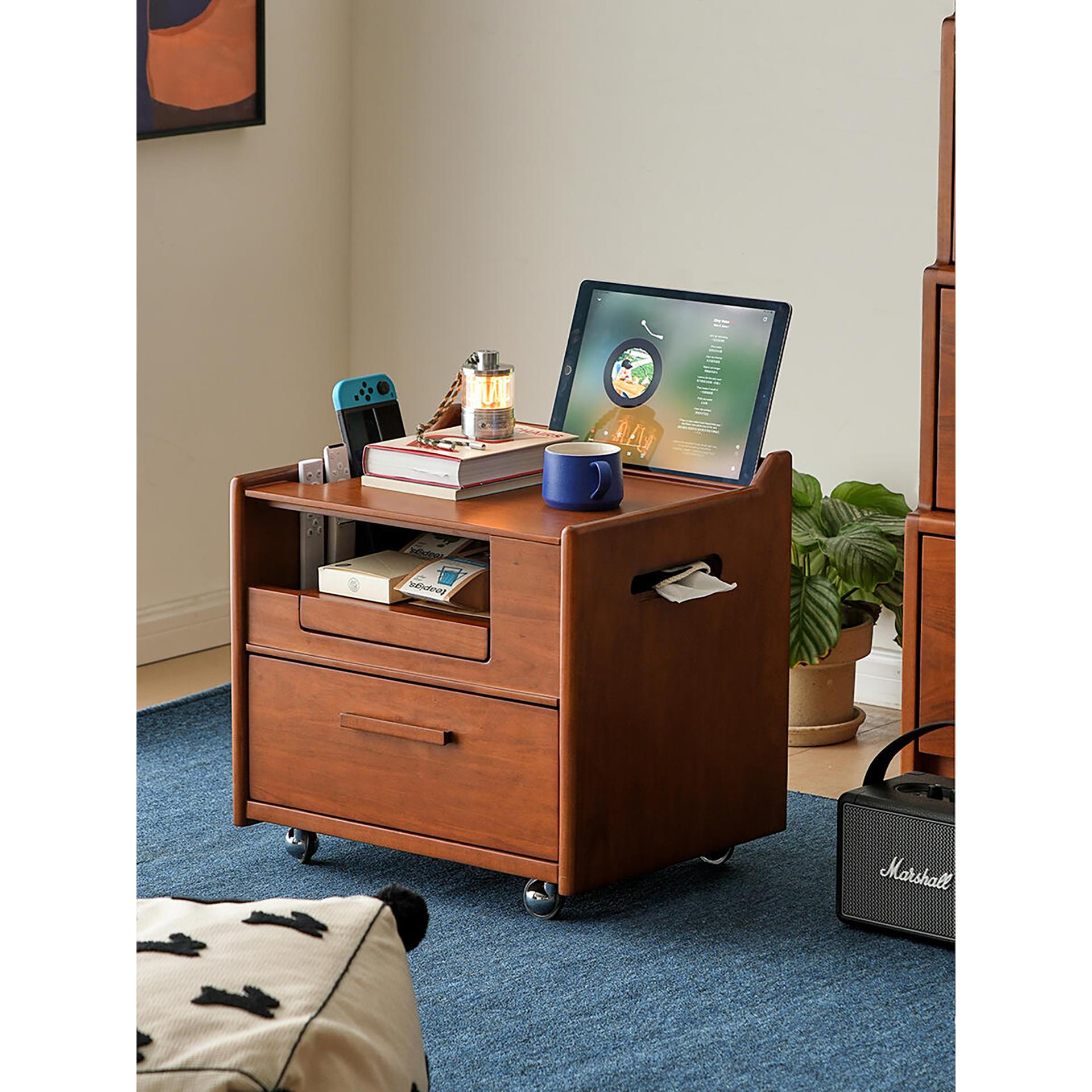 中古风实木床头柜子置物架家用卧室小型可移动沙发边柜覆古储物柜