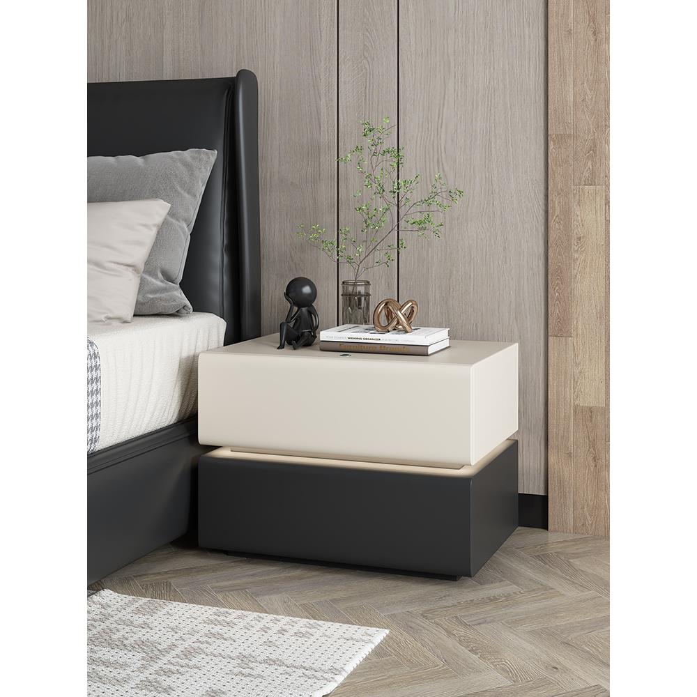 创意轻奢黑色实木带灯床头柜新款高级感智能悬浮简约卧室床边柜