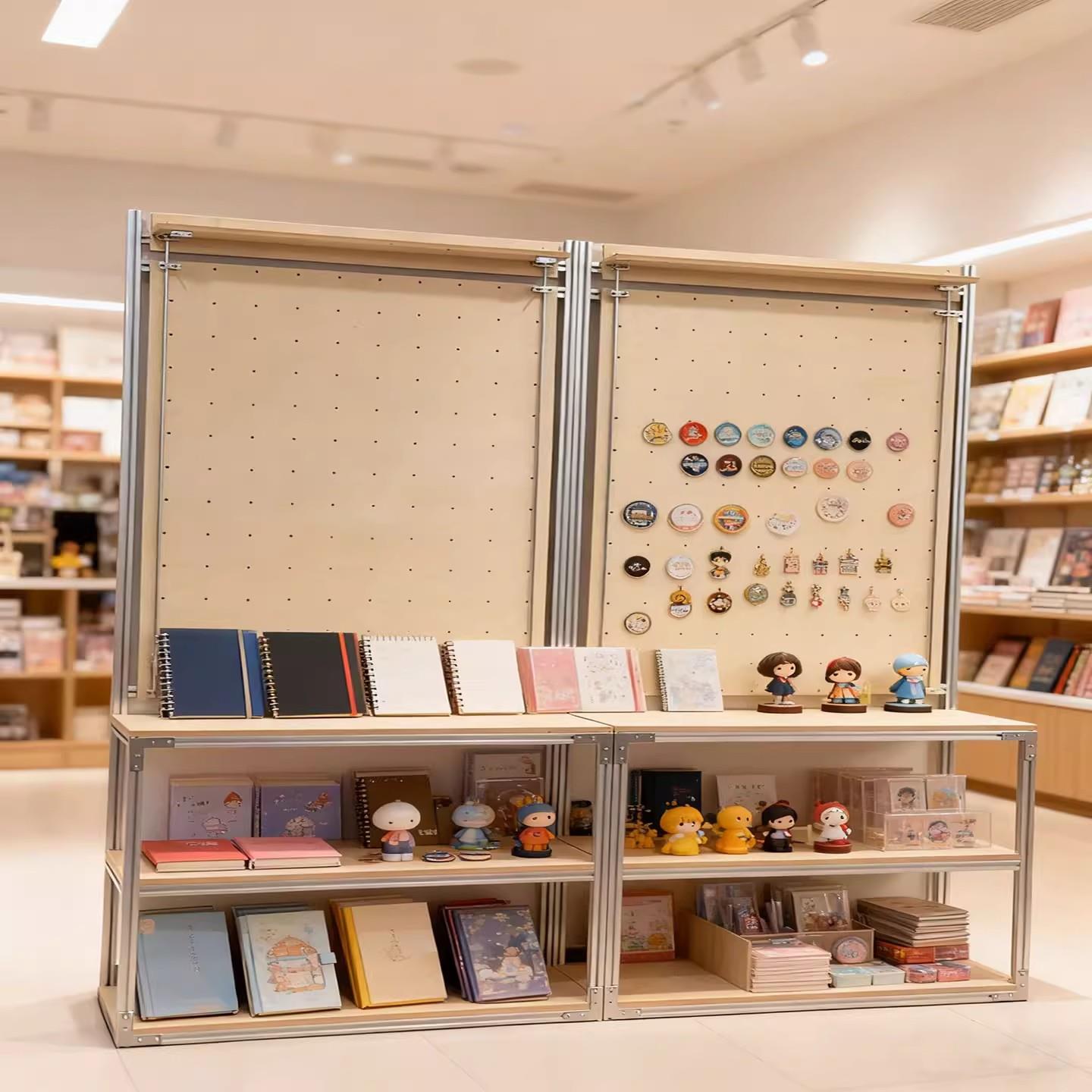 原木色木质多层展示柜透明玻璃陈列柜家用收纳柜简约现代置物架