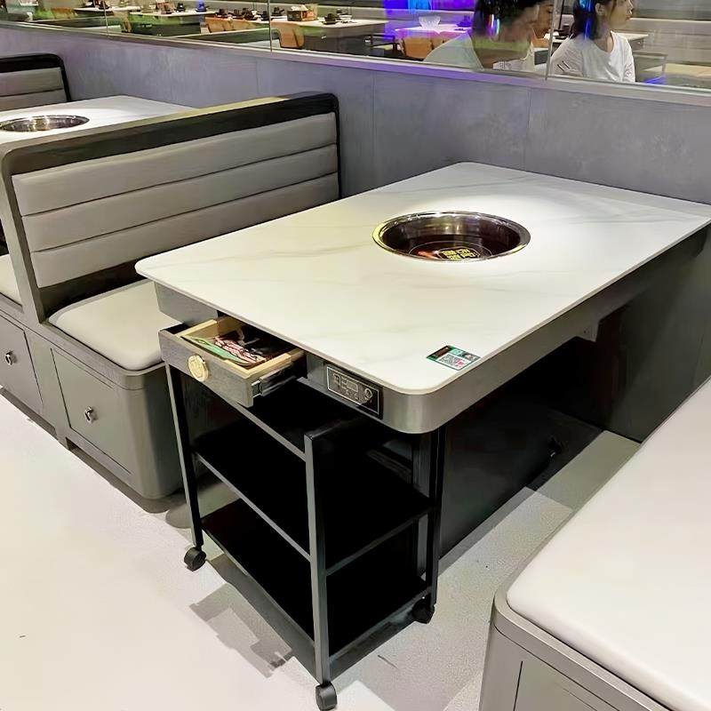 岩板简约火锅桌子电磁炉一体无烟净化烤肉串串香商用饭店桌椅定制