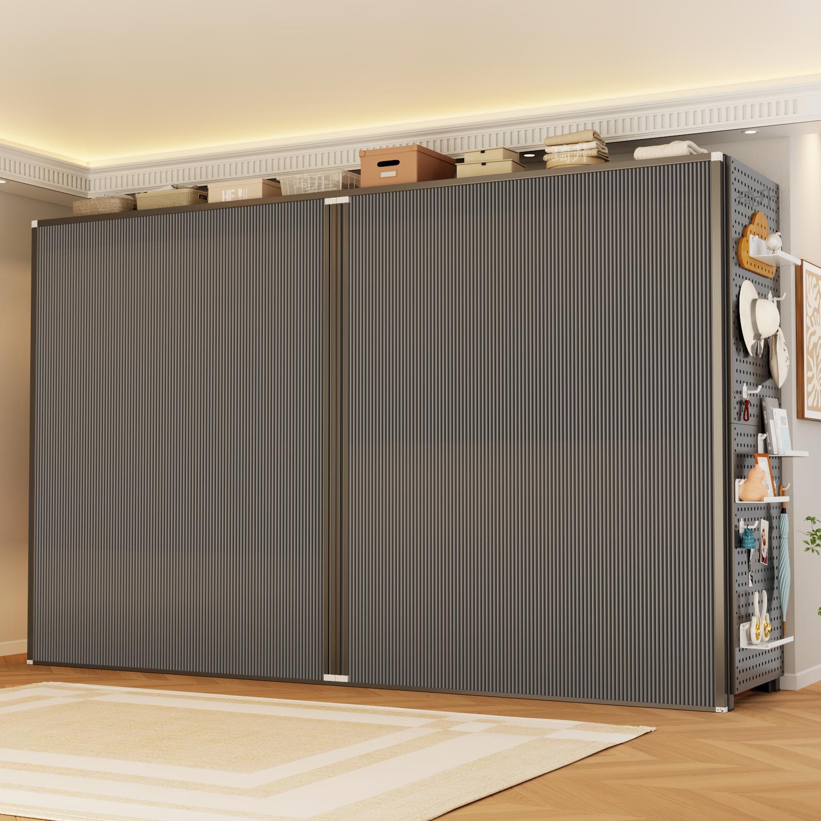 开放式货架衣柜家用防尘钢制衣架带门卧室出租屋落地衣帽架置物架