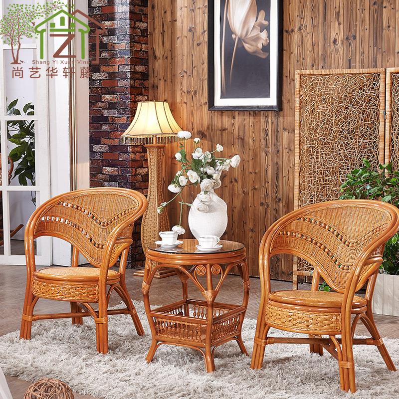 单人休闲椅茶几家用组合藤椅庭院三件套腾编椅阳台小桌椅洽谈滕椅