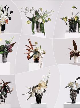 妖及现代轻奢几何琉璃大理石艺术花艺餐厅客厅玄关家居样板间摆件