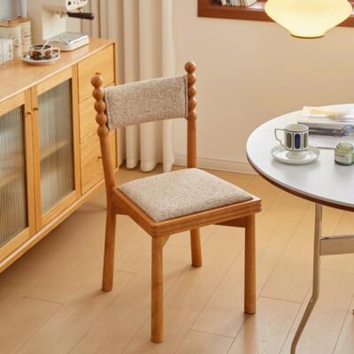 法式实木餐椅家用复古设计师梳妆椅中古风软包餐厅书房靠背休闲椅