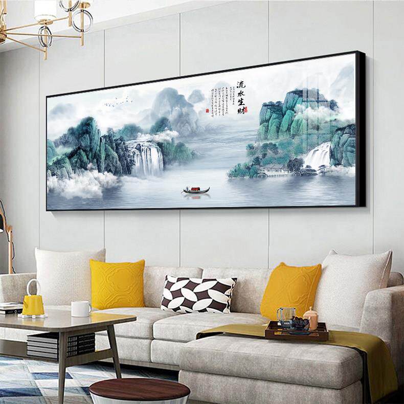 新中式客厅装饰画沙发背景墙大幅中堂国画山水挂画整幅壁画办公室