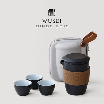 闻说|黑砂出尘快客杯户外陶瓷一壶三杯可携式外出旅行功夫茶具套