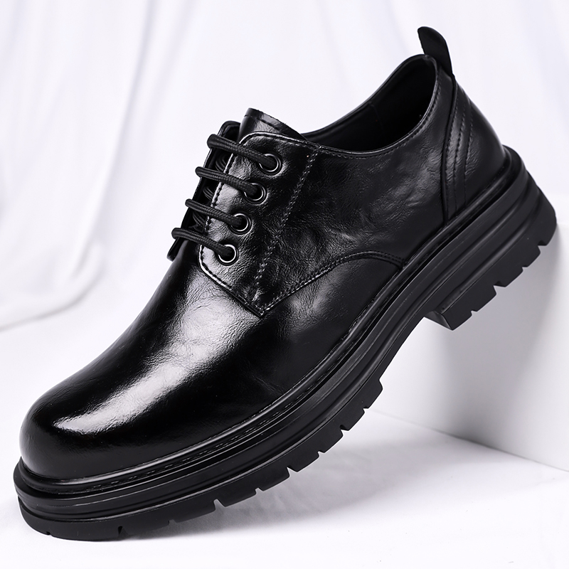 莆田萬大東真皮厚底德比鞋男商务休闲皮鞋黑色系带百搭增高男鞋子