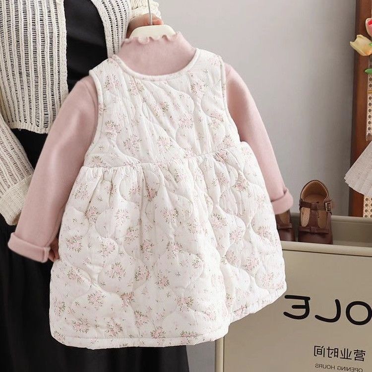 女童套装秋冬款夹棉背心连衣裙2025新款小香风加厚加绒打底衫冬季
