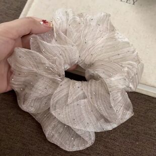 超大发圈2026爆款洋气云朵泡泡纱满天星烫钻猪大肠发圈头绳头饰