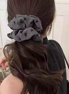 格雷系灰色布艺蝴蝶结印花大肠发圈女法式优雅发绳时尚高级感头绳