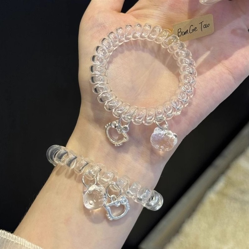 透明KT猫电话线发圈简约无痕夏天发圈清新百搭日常高弹力耐用发圈