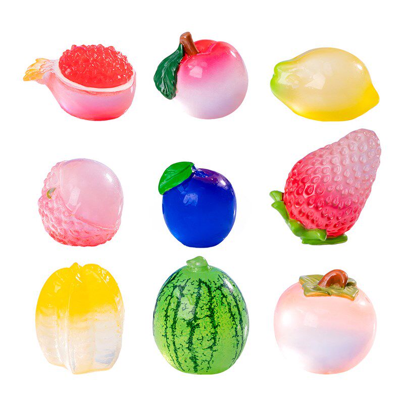 夜光冰透水果食玩柿子芒果草莓桃子荔枝西瓜榴莲杨桃香蕉仿真模型