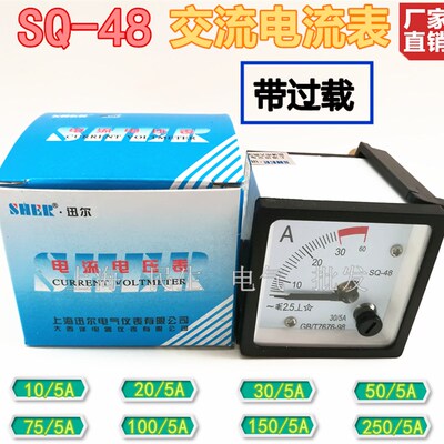 上海迅尔SQ-48二倍过载型交流电流表高灵敏度机械指针外形48X48mm