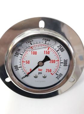轴向带边带支架充油压力表 250bar 3500psi 直径62.5mm 螺纹PT1/4