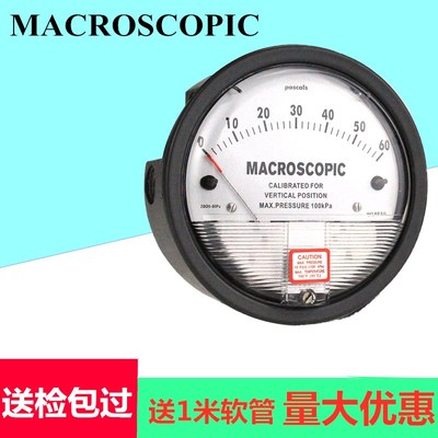 MACROSCOPIC指针式微压差表M2000型净化车间养鸡棚压差计规格齐全