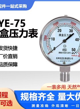 杭州东亚微压0-5 6 10 15 20 25 30 50Kpa YE-75天然气膜盒压力表