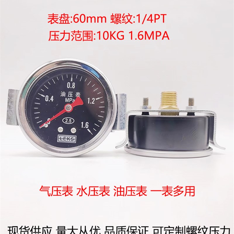 LEKS牌 Y60ZV轴向带U支架压力表气压表水压表2分牙 1.6mpa