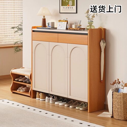 鞋柜家用门口入户玄关收纳柜一体靠墙奶油门外走廊楼道进门置物柜