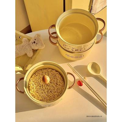 可爱陶瓷泡面碗带盖餐具学生宿舍大容量面碗个人专用双耳螺蛳粉碗