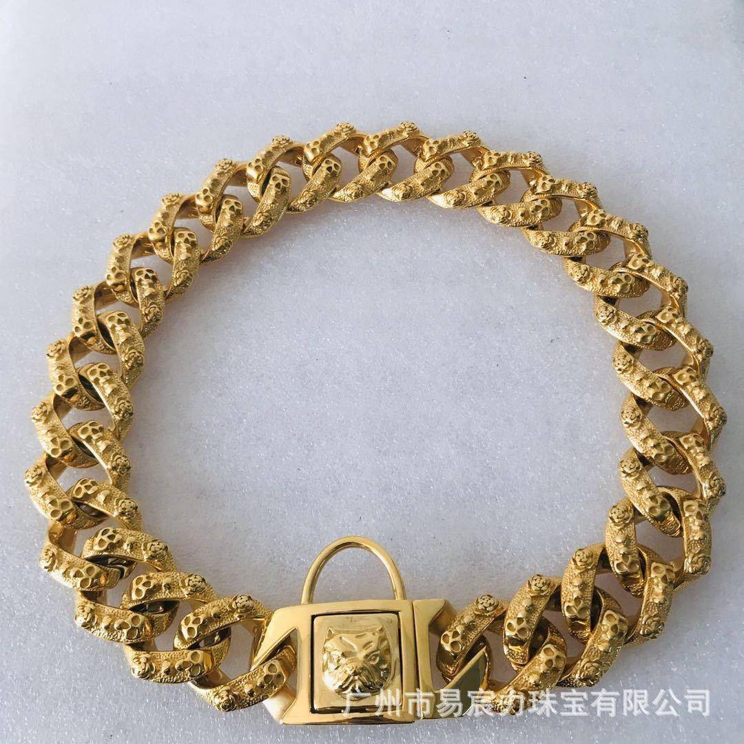 YCL不锈钢狗链P链项圈可调节脖圈中大型犬金属法斗恶霸狗圈嘻哈风