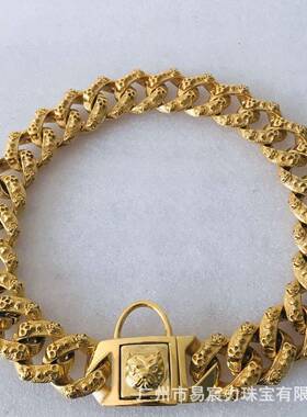 YCL不锈钢狗链P链项圈可调节脖圈中大型犬金属法斗恶霸狗圈嘻哈风