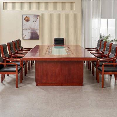 大型会议桌长桌新中式油漆实木皮烤漆办公室多人开会桌椅组合