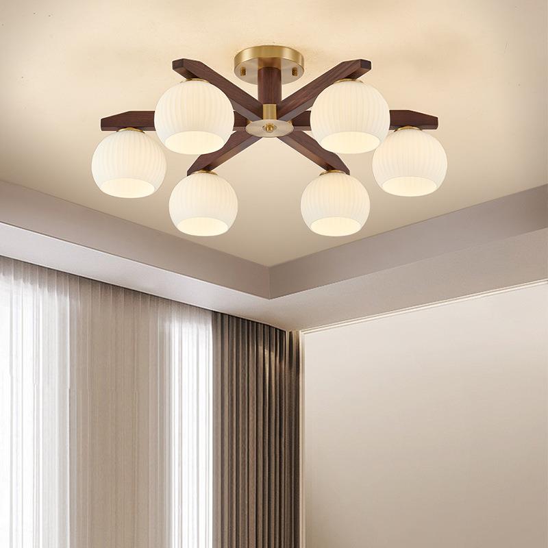 新中式实木吊灯胡桃木客厅主灯现代简约大气复古书房餐厅卧室灯具